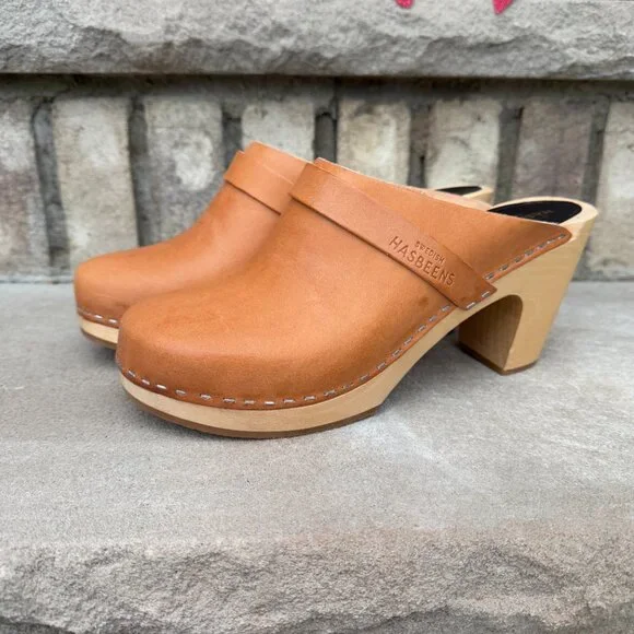 NEW SWEDISH HASBEENS SLIP IN 10 Women's Wooden Leather Clog Mule Shoe NWOB - Picture 4 of 12
